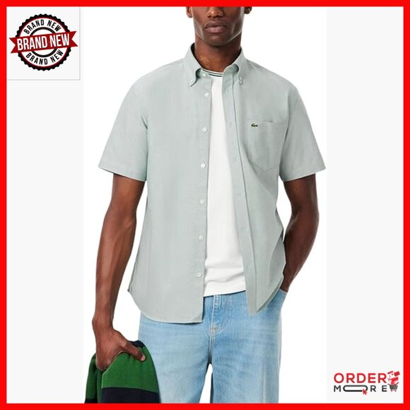 Regular Fit Short Sleeve Oxford Shirt 100% Organic Cotton Button-Down Collar